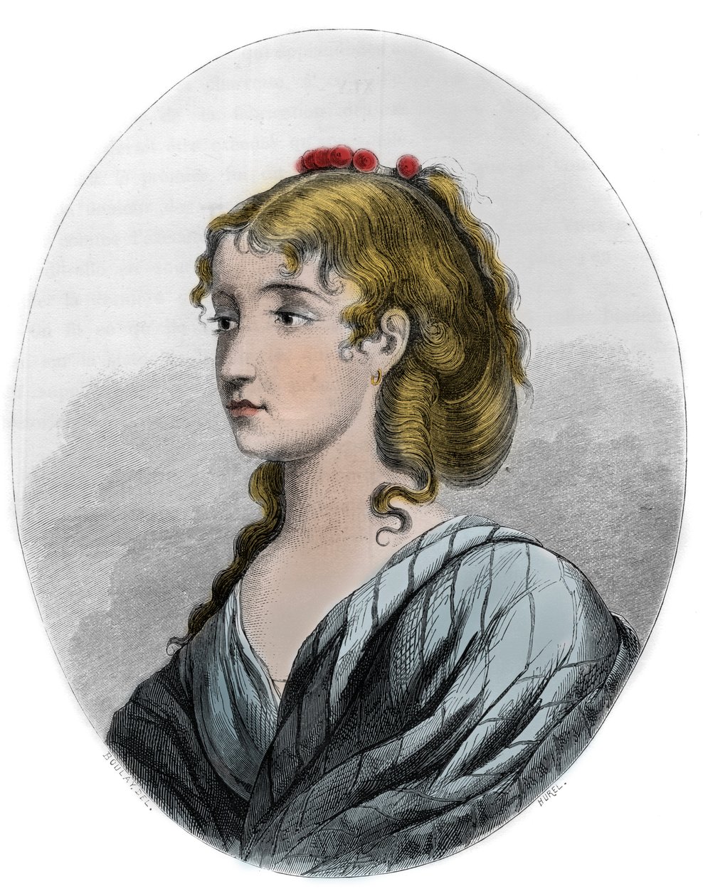 Retrato de Cécile Aimée Renault (1774-1794), revolucionaria francesa - Grabado de 1863 en "Le Livre Rouge - Historia De La Horca en Francia" por Dupray de La Maherie - Colección privada de Anonymous Anonymous