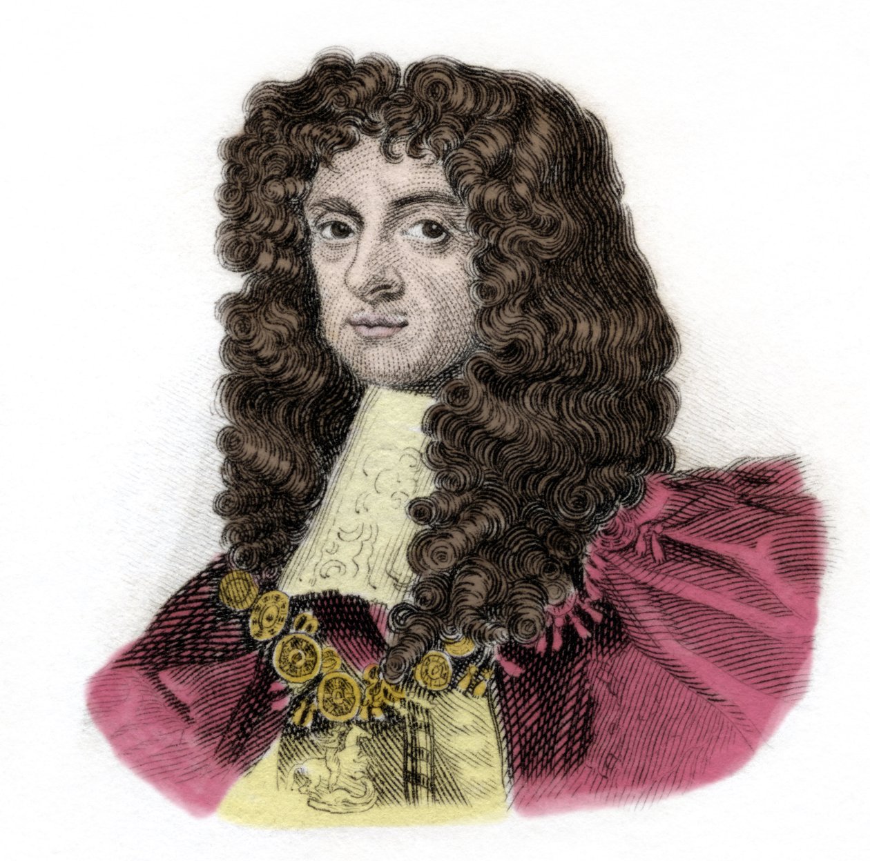 Retrato de Carlos II (1630-1685) Rey de Inglaterra. Grabado del siglo XIX. Milán de Anonymous Anonymous