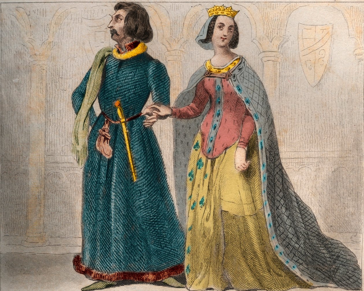 Retrato de Charlotte de Savoie (1441-1483) Reina de Francia, con Luis XI de Francia, conocido como el Prudente (1423-1483). Grabado de 1859 en "Le Monde. Historia de todos los pueblos desde los tiempos más remotos hasta la actualidad". por M. E. de Lostalo de Anonymous Anonymous