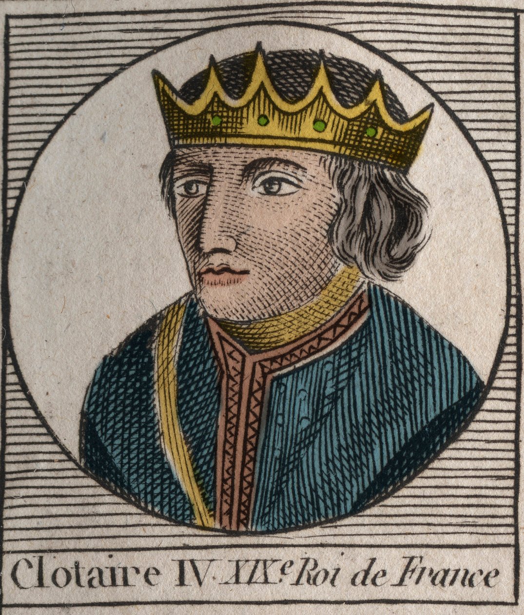 Retrato de Clotario IV (ca. 685-719), Rey de los Francos de Austrasia de 717 a 719 - Clotario IV, rey de los Francos - grabado de “Instruction sur l