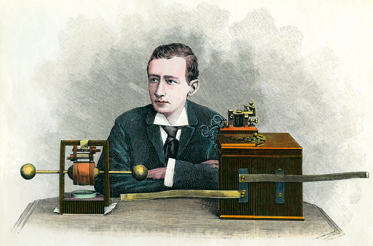 Retrato de Guglielmo Marconi (1874-1937), físico italiano, inventor del telégrafo. Grabado alrededor de 1900. Colección privada de Anonymous Anonymous