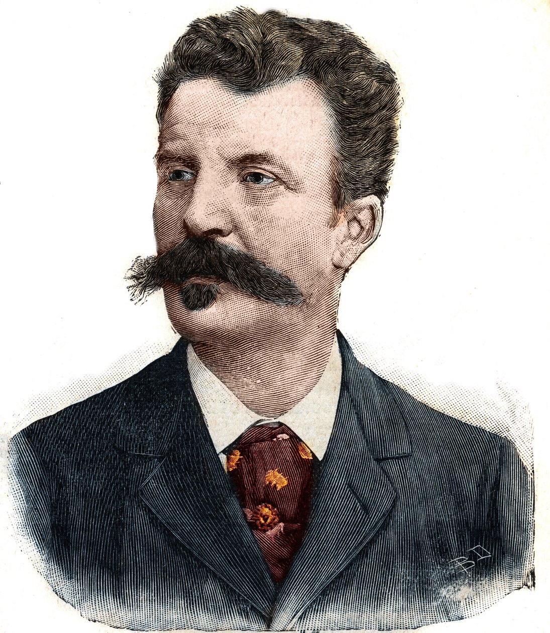 Retrato de Guy de Maupassant (1850-1893) escritor francés. Grabado en 