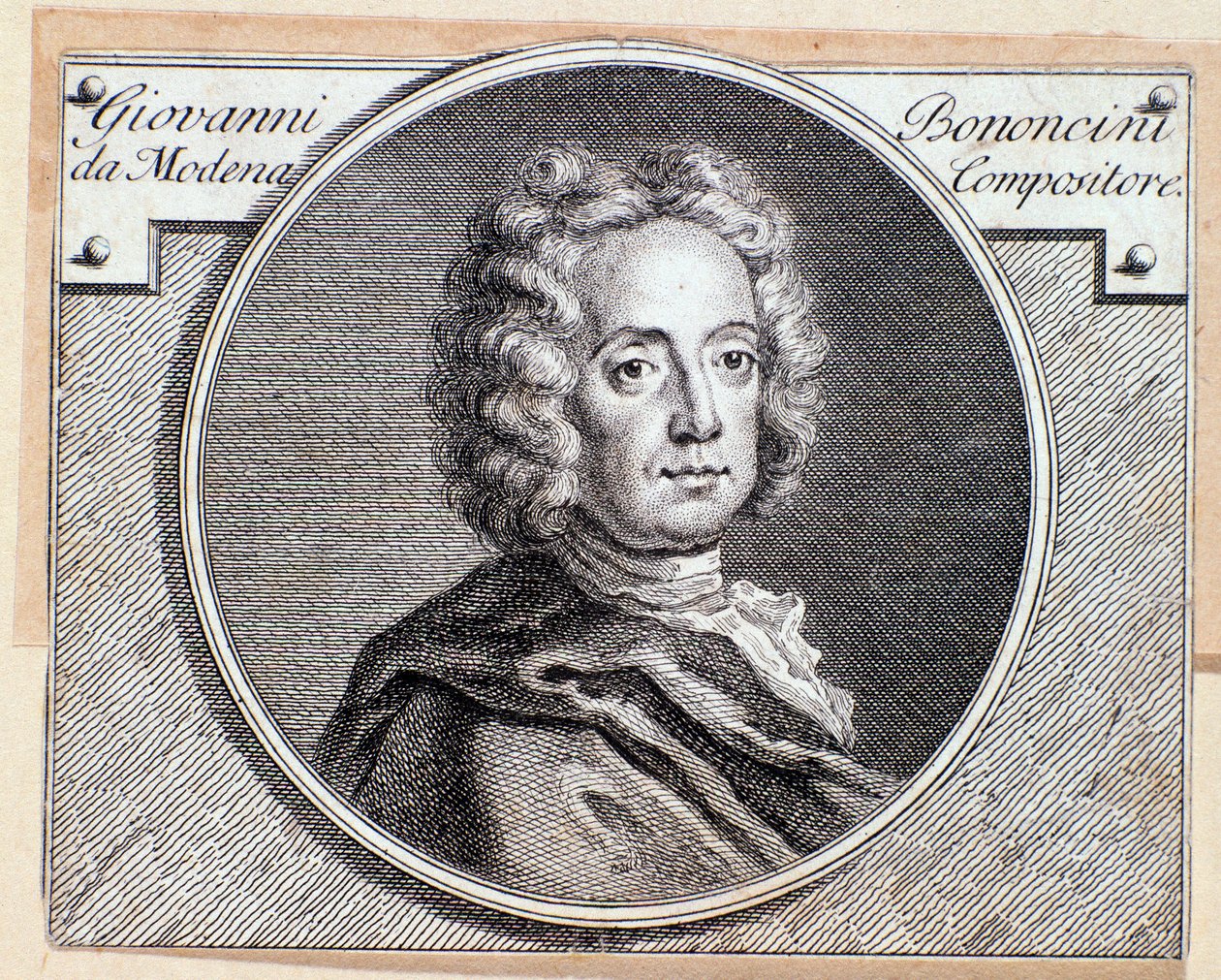 Retrato del compositor y violonchelista barroco italiano Giovanni Battista Bononcini (Grabado. Siglo XVIII) de Anonymous Anonymous