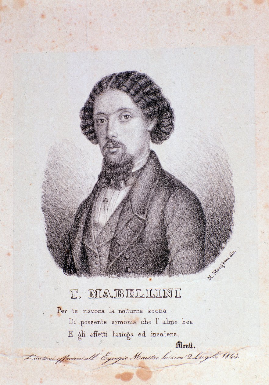 Retrato del compositor italiano Teodulo Mabellini (1817-1897). Grabado. 1843. Colección privada milanesa de Anonymous Anonymous