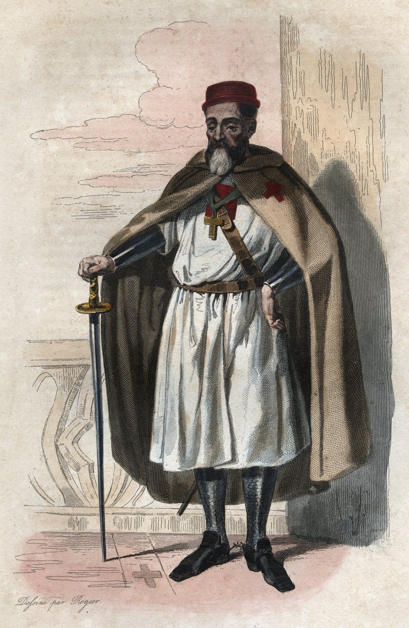 Retrato de Jacques de Molay (Jacques de Molay) (Molai) (1243-1314), Gran Maestre de los Caballeros Templarios. ilustración de “Le Plutarque Français” por Edmond Mennechet de Anonymous Anonymous
