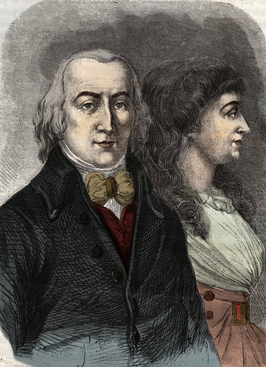 Retrato de Jean Marie Roland, Vizconde de la Platiere (1734-1793) con Manon Roland, o Jeanne Marie, o Manon Phlipon (Madame Roland) (Mme Roland). de Anonymous Anonymous