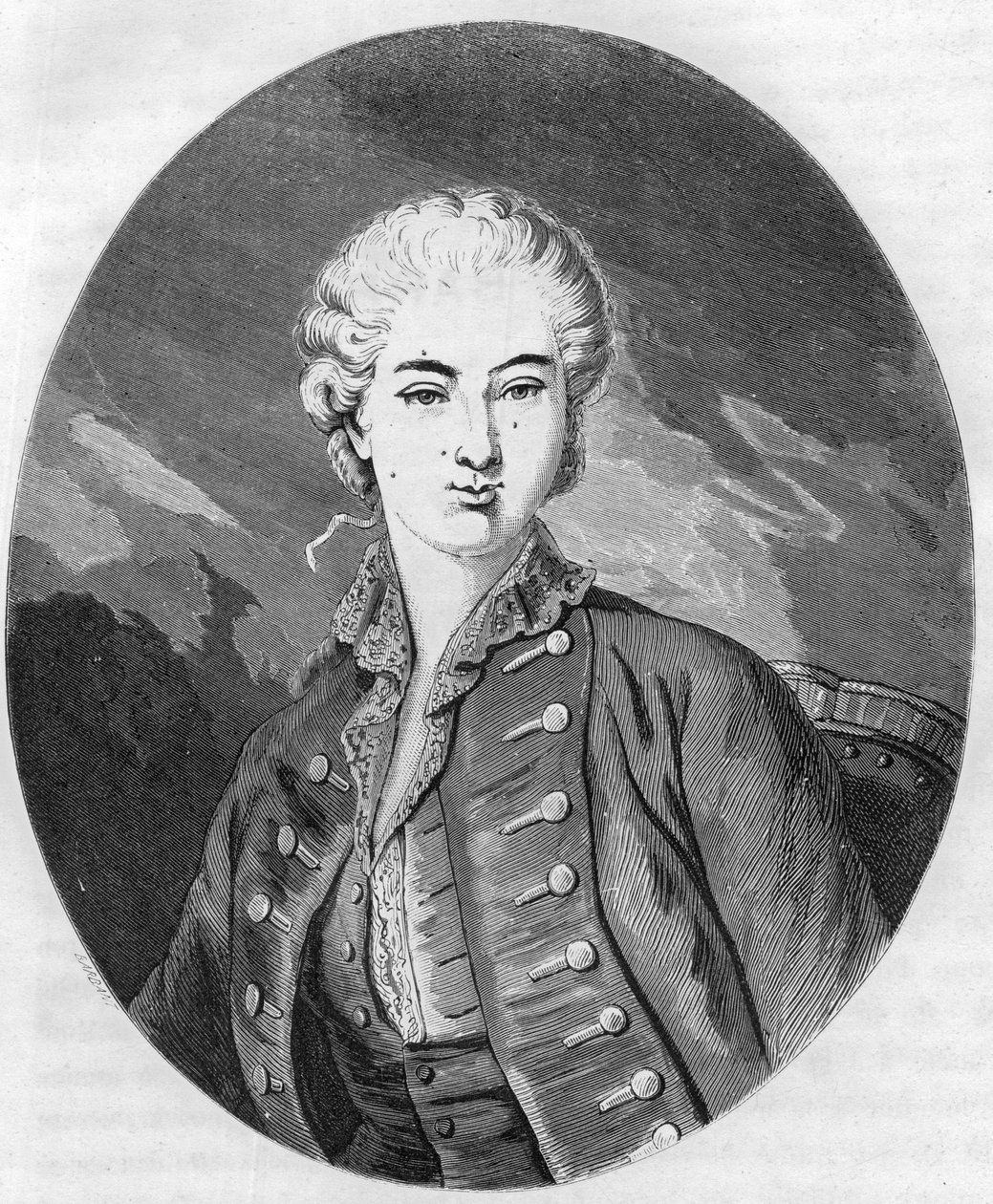 Retrato de Jeanne Becu, Condesa (o Madame) du Barry (1743-1793), última amante de Luis XV - Grabado de 1863 en "Le Livre Rouge - Histoire De L