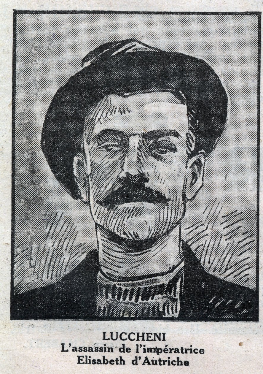 Retrato de Luigi Lucheni (1873-1910), anarquista italiano, asesino en 1898 de Elisabeth de Wittelsbach, una emperatriz de Austria conocida como Sissi. Grabado en "L