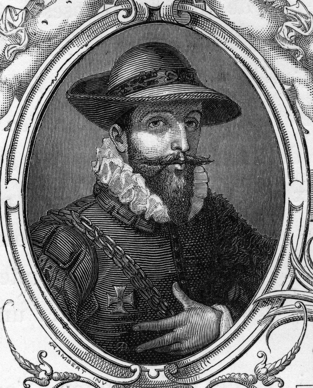 Retrato de Simone Cantarini llamado el Pesarese (1612-1648) grabado de 1859 en “las galerías de Europa - Italia” por Armengaud. de Anonymous Anonymous