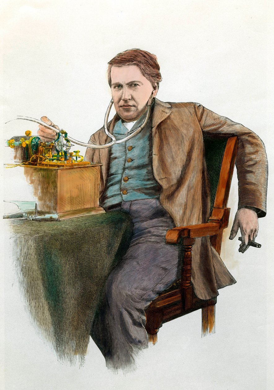 Retrato de Thomas Edison (1847-1931), físico estadounidense. Grabado alrededor de 1900. Colección privada de Anonymous Anonymous