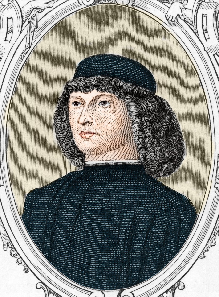 Retrato del pintor italiano Giovanni Bellini llamado il Giambellino (1425/1433-1516), grabado de 1859 en “The galleries of Europe - Italy” por Armandaud. Colección privada. de Anonymous Anonymous