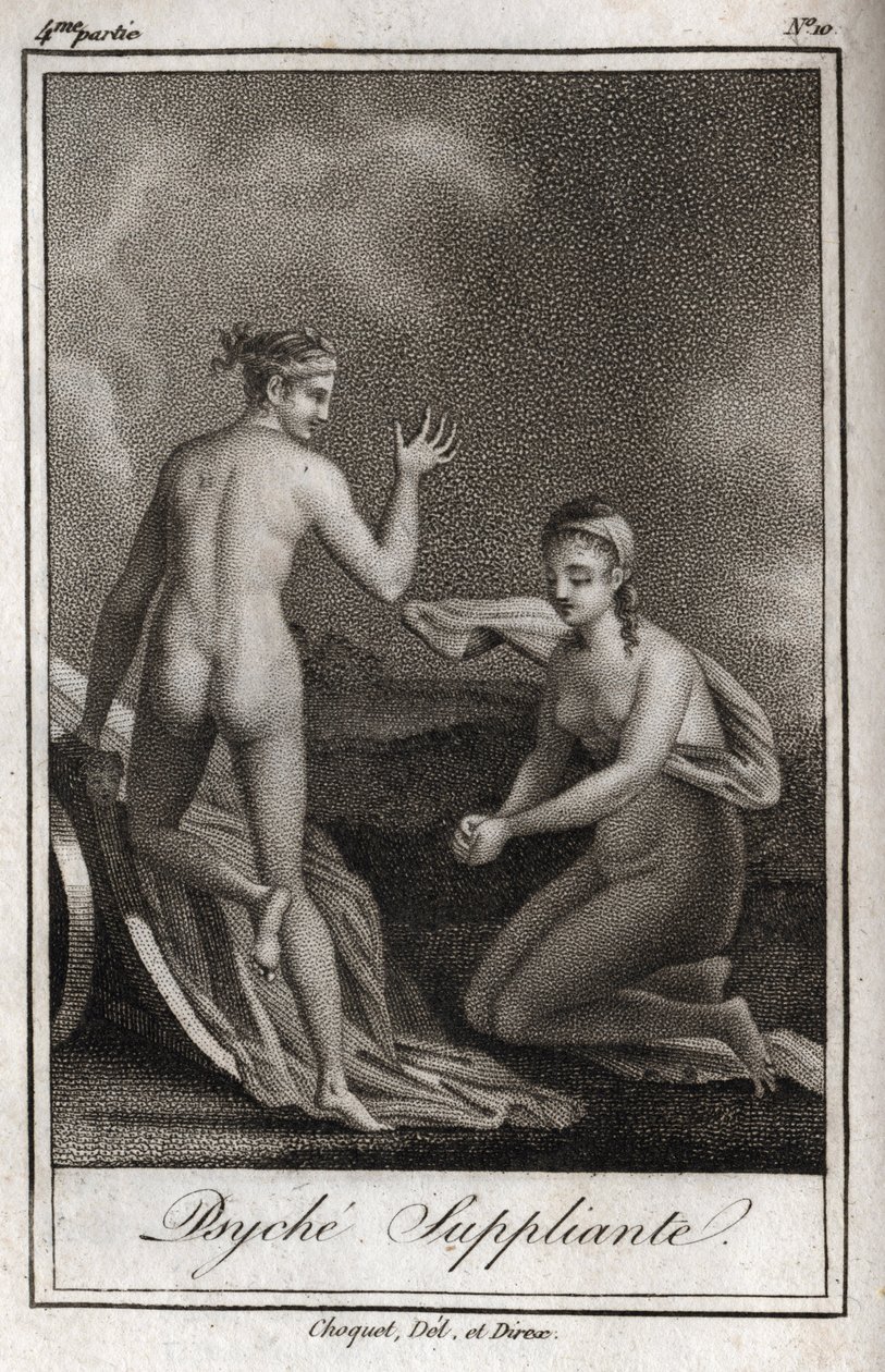 Psique suplicando. Grabado de 1819 en “Lettres a Emilie sur la mythologie” de Charles Albert Demoustier (1760-1801). Colección privada. de Anonymous Anonymous