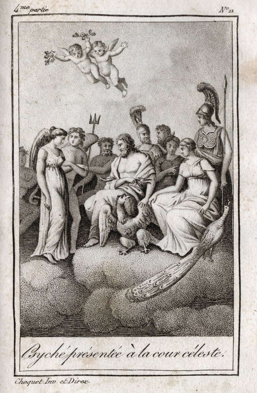 Psique presentada ante la Corte Celestial. Grabado de 1819 en "Lettres a Emilie sur la mythologie" de Charles Albert Demoustier (1760-1801). Colección privada. de Anonymous Anonymous