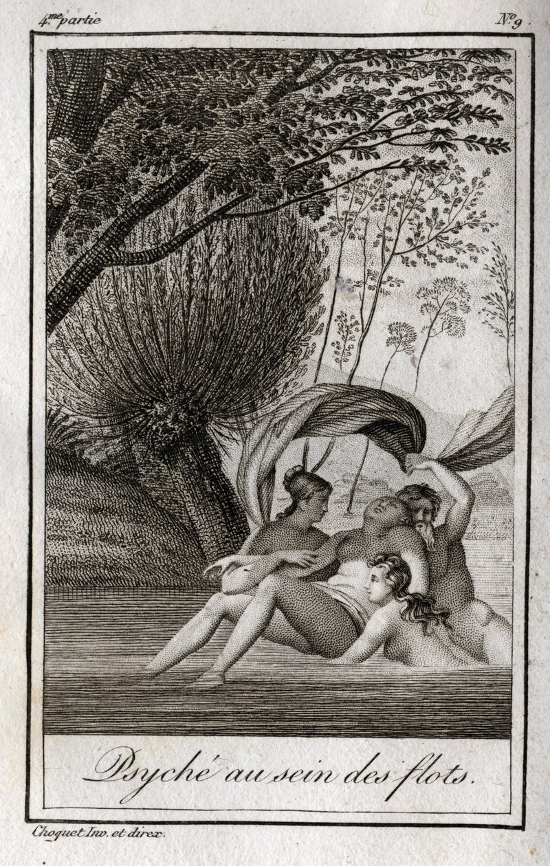 Psique en las olas. Grabado de 1819 en “Cartas a Emilie sobre la mitología” de Charles Albert Demoustier (1760-1801). Colección privada. de Anonymous Anonymous