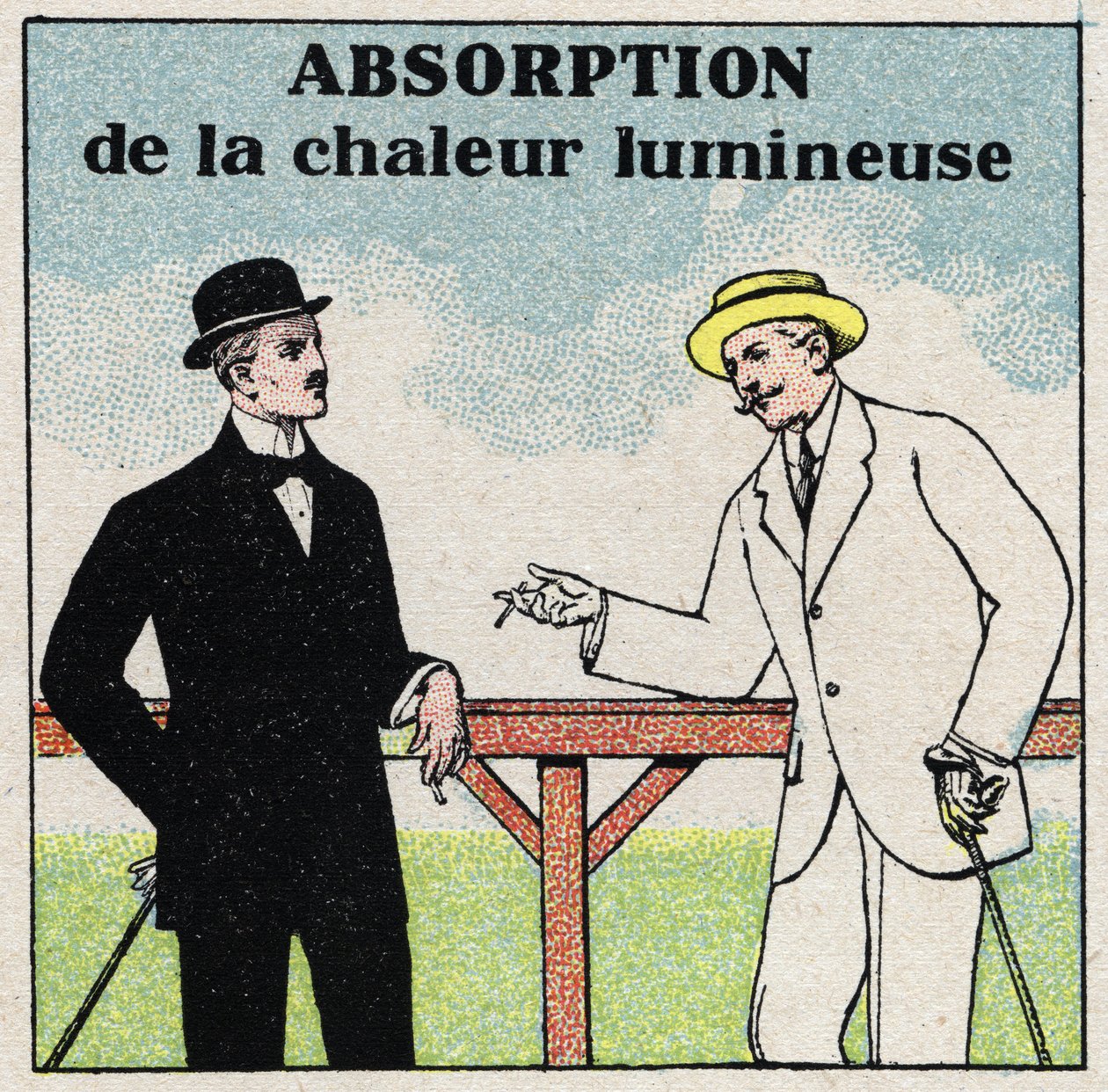 Radiación y conductibilidad: diferente absorción de calor según el color de la ropa. Ilustración anónima de 1925. Colección privada. de Anonymous Anonymous