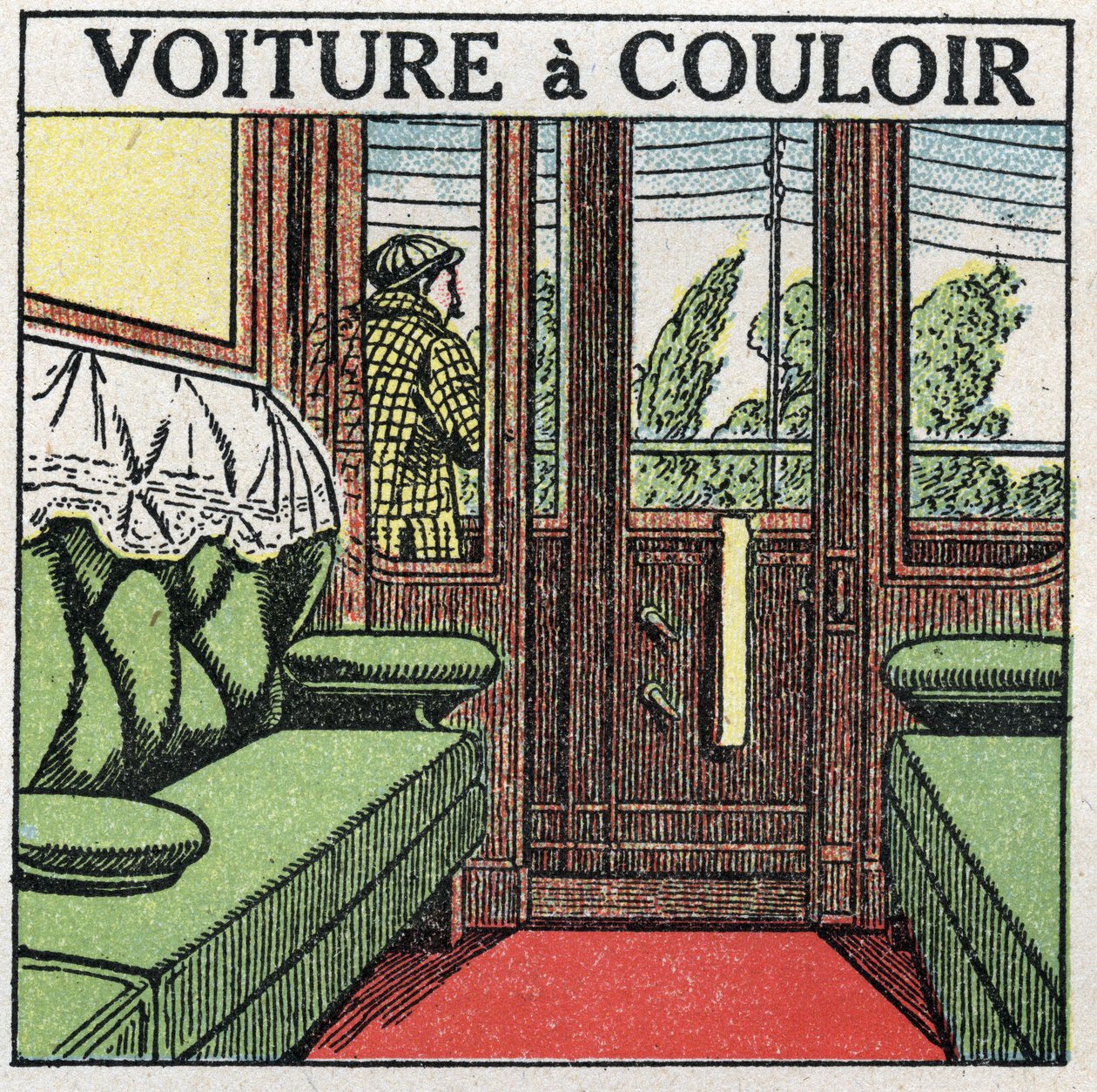 Ferrocarriles: vagón corredor. Ilustración anónima de 1925. Colección privada. de Anonymous Anonymous