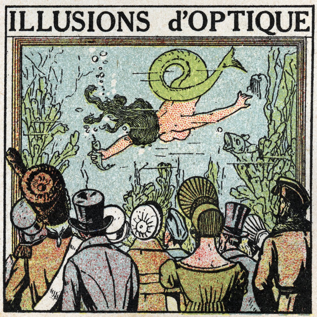 Reflexión de la luz: ilusión óptica. Usando un helado para dar la ilusión de una mujer pez. Ilustración anónima de 1925. Colección privada. de Anonymous Anonymous