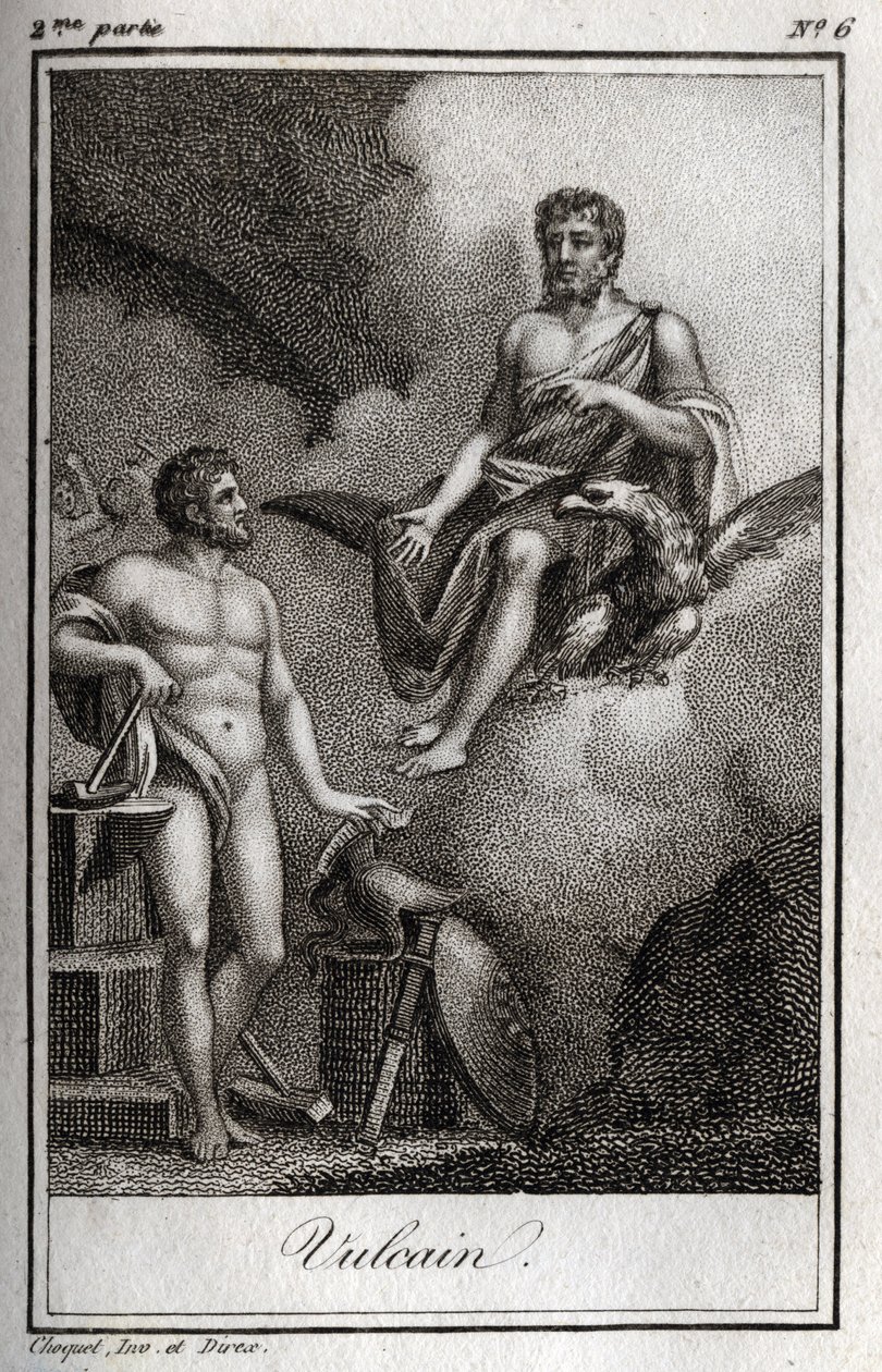 Representación de Vulcano, dios del fuego, la forja y los volcanes. Grabado de 1819 en “Lettres a Emilie sur la mythologie” de Charles Albert Demoustier (1760-1801). Colección privada. de Anonymous Anonymous