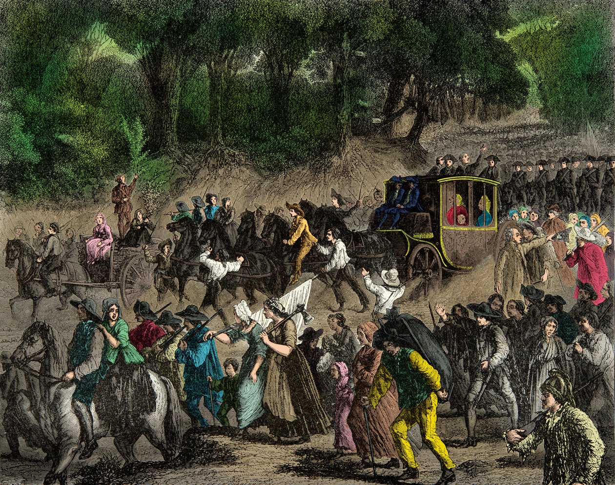 Regreso de la familia real a París después de su fuga a Varennes en 1791, Grabado, Colección privada de Anonymous Anonymous