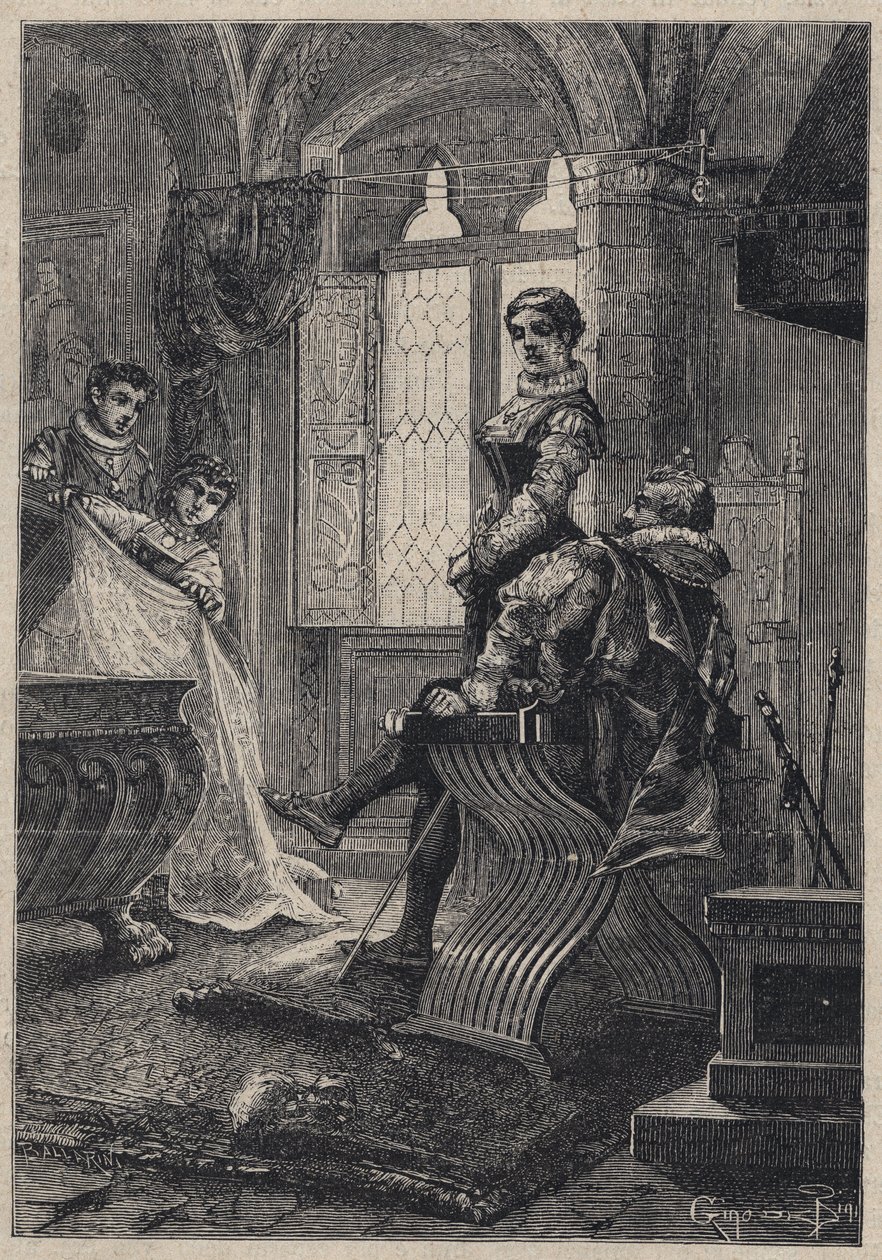 Rodrigo Borgia (Borja) rodeado de sus hijos (Juan, César, Lucrecia) en la casa de Vannozza Cattanei - Rodrigo Borgia rodeado de sus hijos en la casa de Vannozza Cattanei (1442-1518) su amante - grabado de 