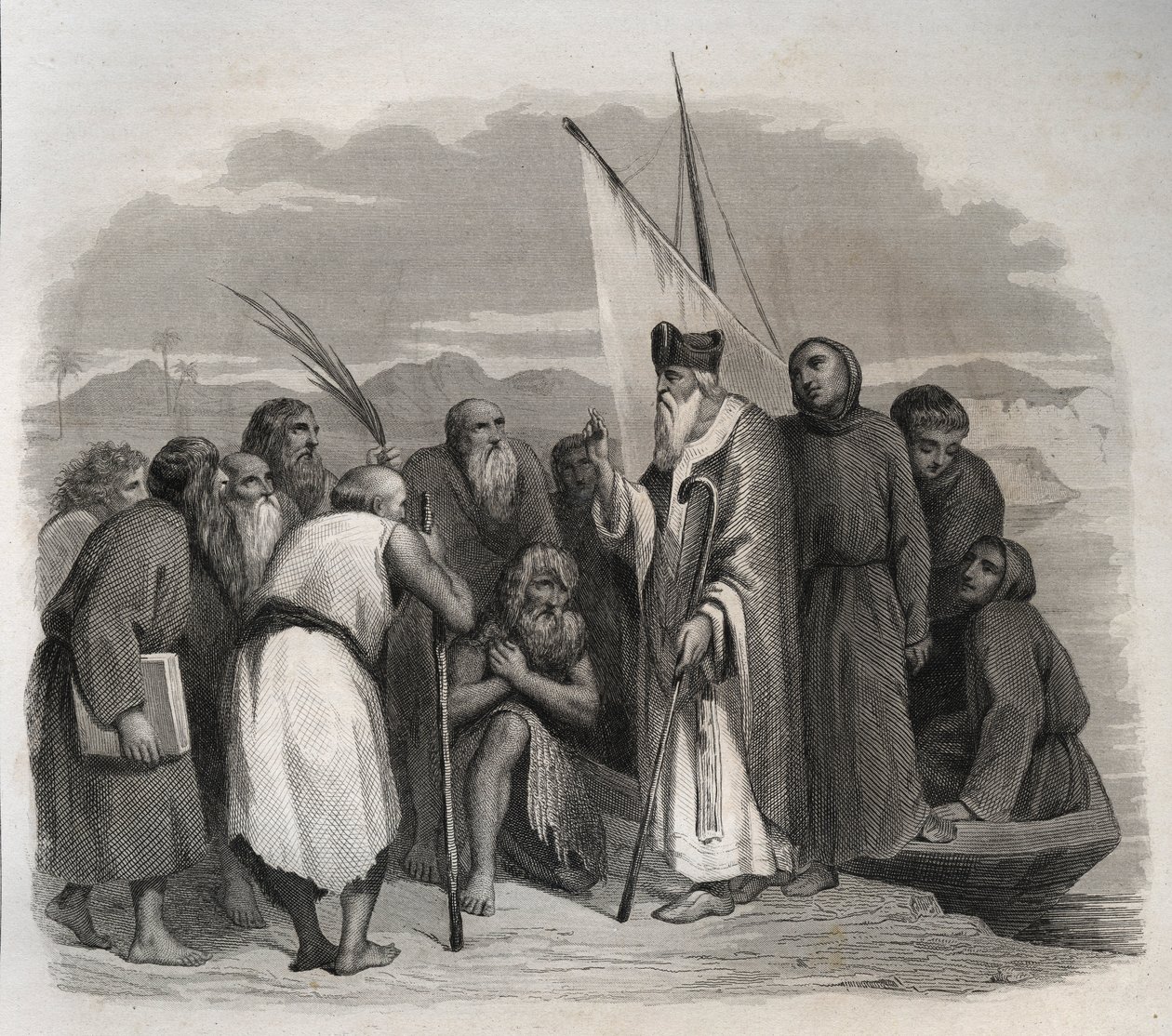 San Atanasio de Alejandría (Atanasio el Grande) (295-373) visitando a los solitarios de Egipto. Grabado de 1846 en “Lives of the saints”. Colección privada. de Anonymous Anonymous