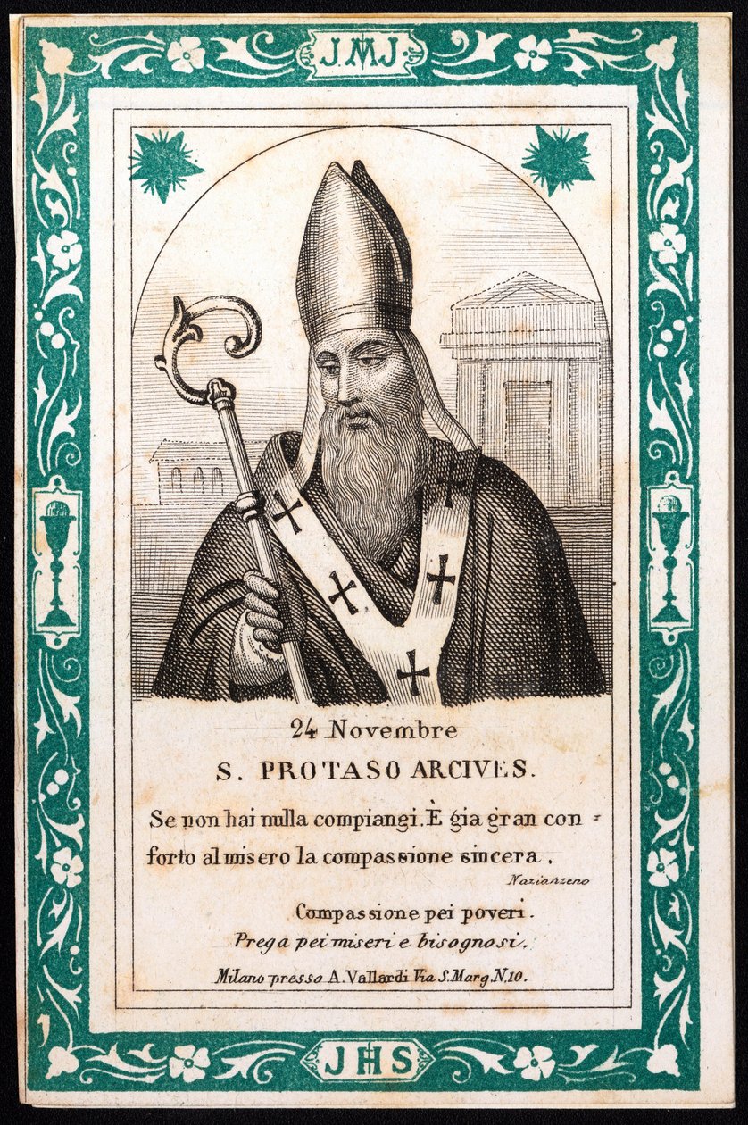 San Protasio, obispo de Milán Imagen piadosa. Postal. Principios del siglo XX. Colección privada de Anonymous Anonymous