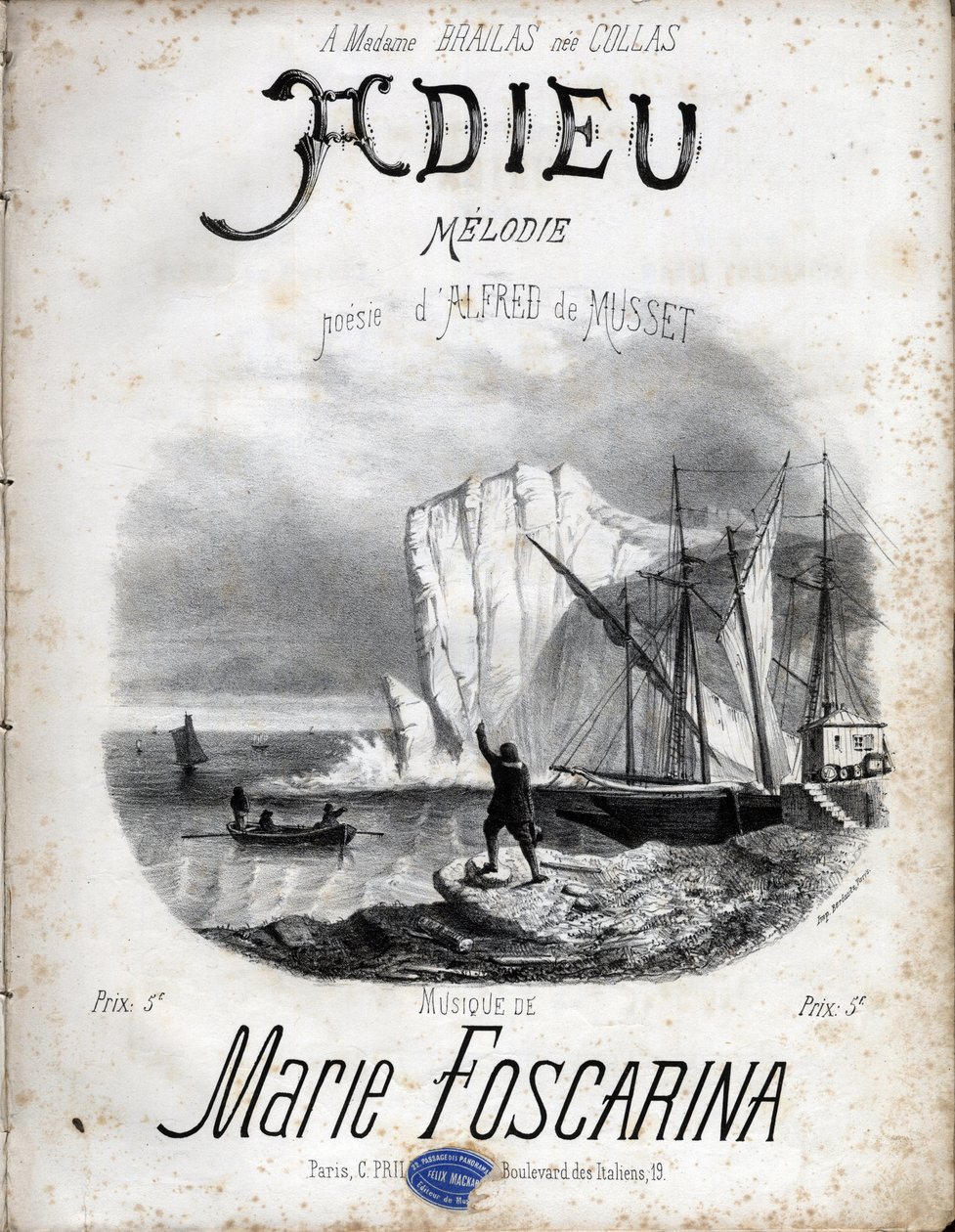 Partitura de la melodía “Adiós” por Marie Foscarina después de la poesía de Alfred de Musset. Colección privada. de Anonymous Anonymous