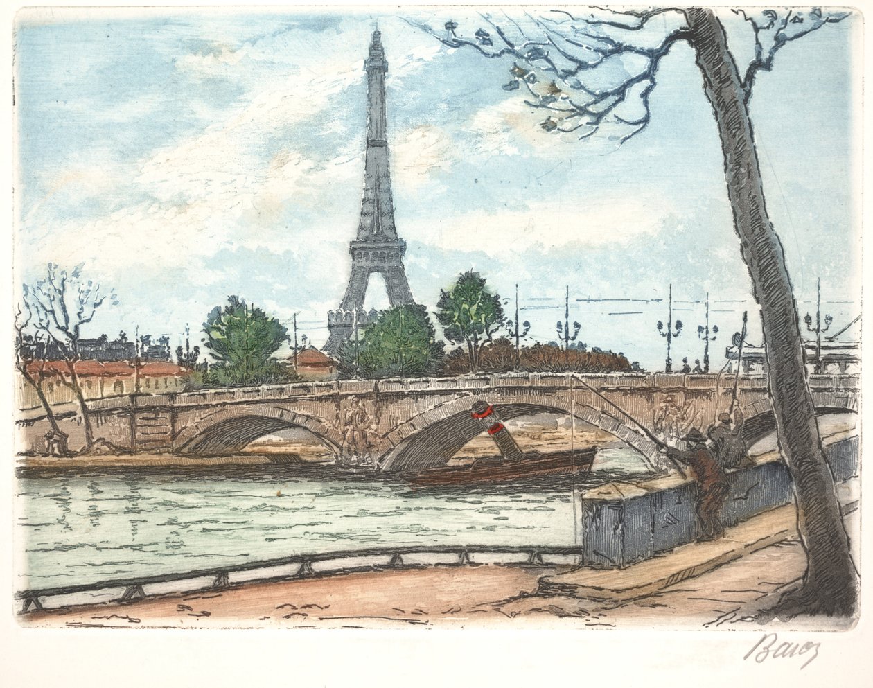 Sena y Torre Eiffel (aguafuerte) de Anonymous Anonymous
