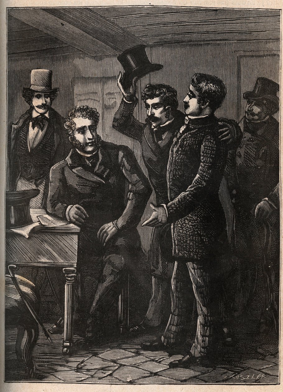 El sargento Charles Goubin (1798-1822) es arrestado por Eugène-François (Eugène François) Vidocq - grabado en “Los cuatro sargentos de La Rochelle gran relato histórico y dramático” por Jules Beaujoint - Alrededor de 1900 de Anonymous Anonymous