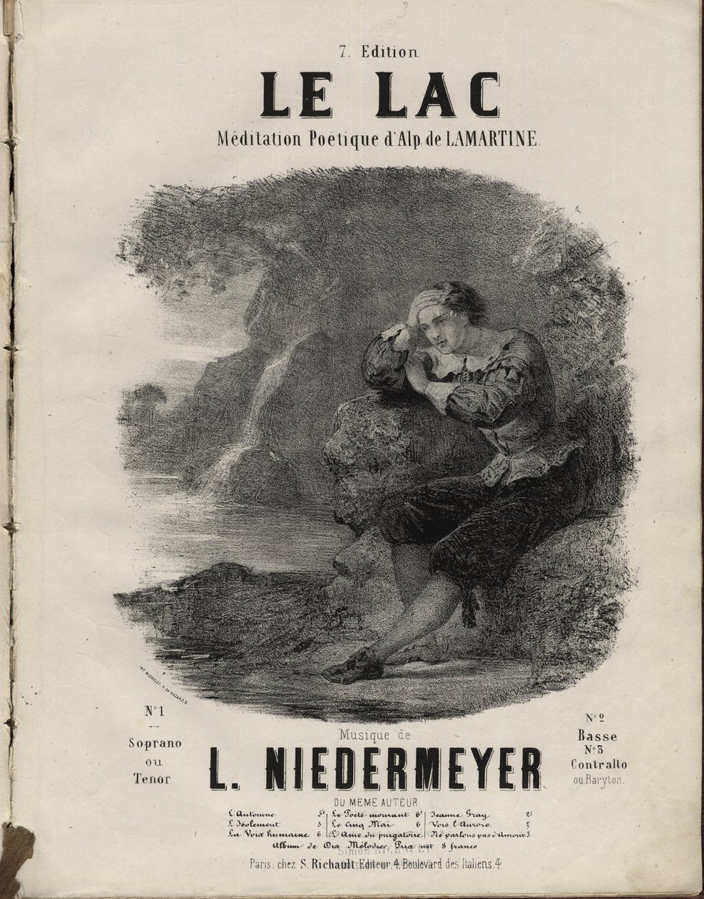 Partitura para “Le Lac” Meditación Poética de Alphonse de Lamartine, Música de Abraham, Louis Niedermeyer. Colección privada de Anonymous Anonymous