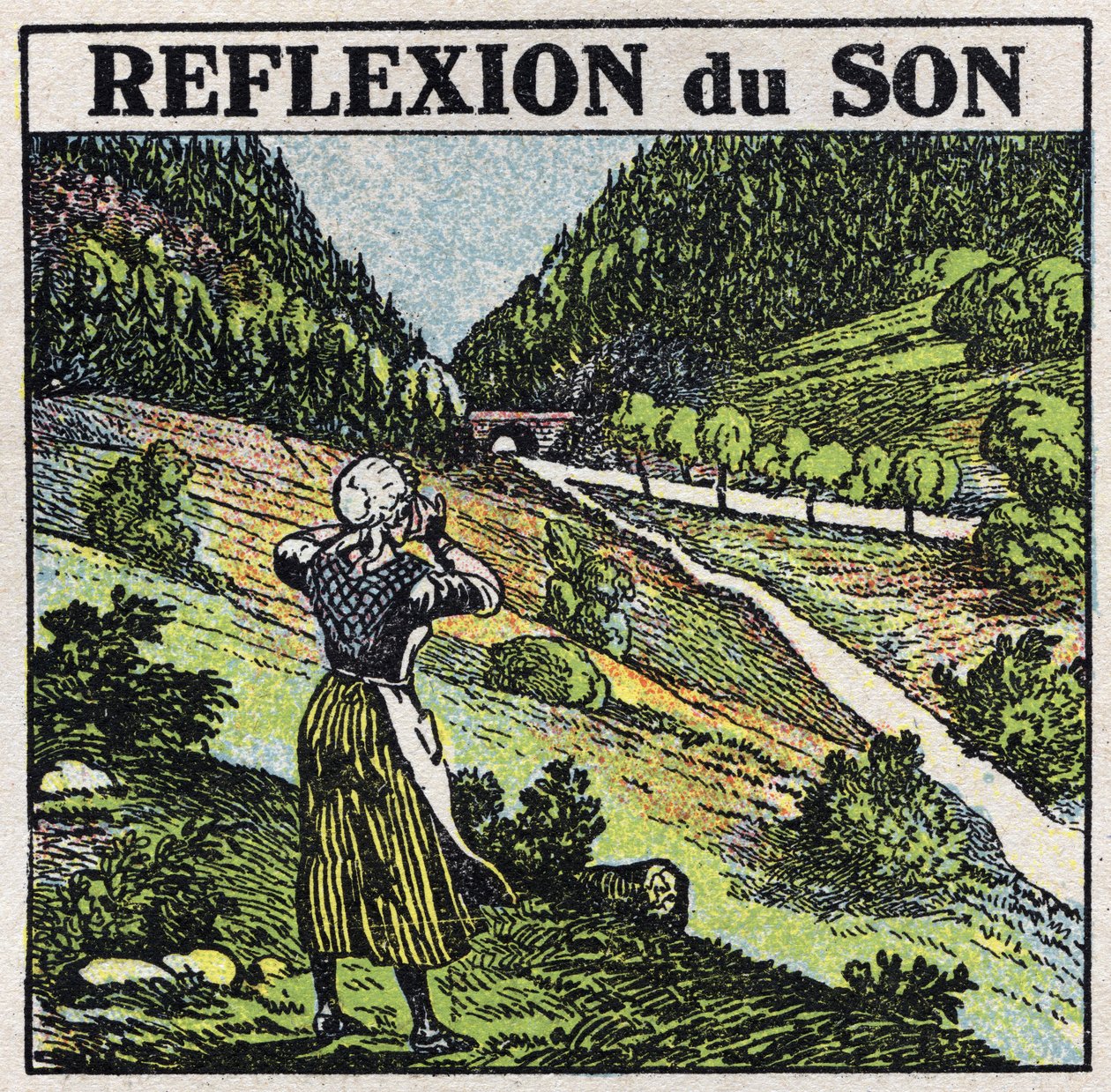 Energía sonora: reflexión del sonido por fenómeno de eco. Ilustración anónima de 1925. Colección privada. de Anonymous Anonymous