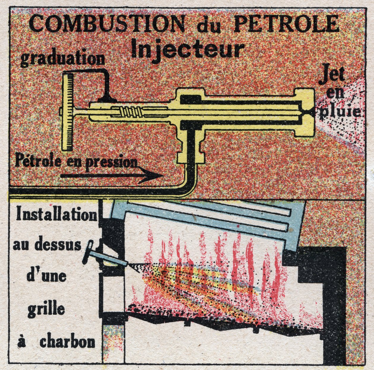 Generadores de vapor: combustión de aceite en una caldera. Ilustración anónima de 1925. Colección privada. de Anonymous Anonymous
