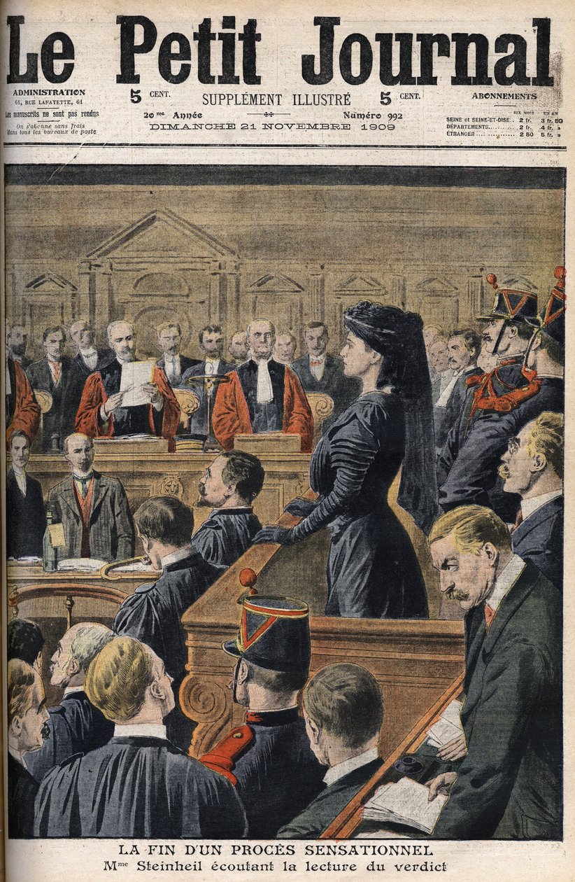 Caso Steinheil: Marguerite Steinheil (1869-1954) escuchando la lectura del veredicto - Le Peiny Journal, noviembre de 1909 de Anonymous Anonymous