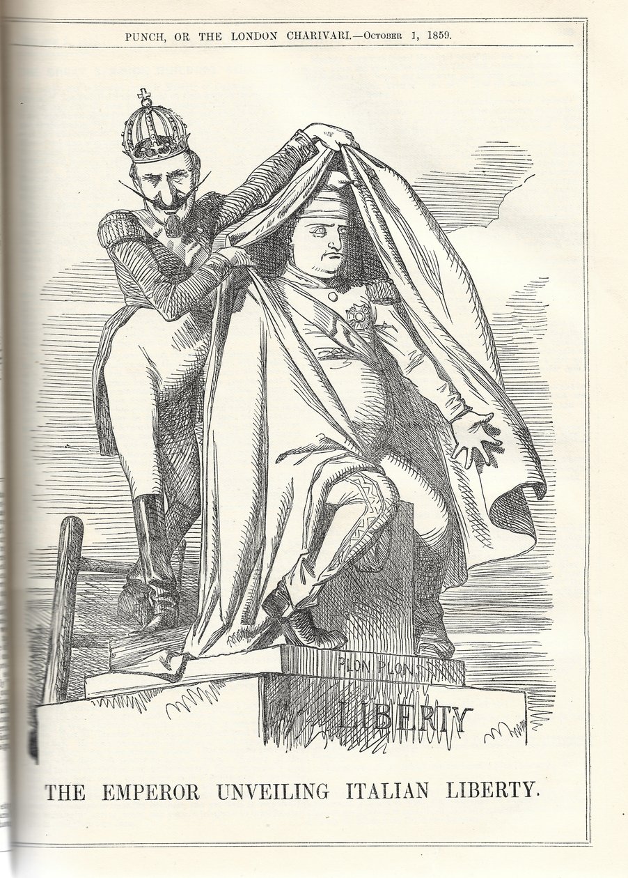 El Emperador desvelando la libertad italiana. De la revista Punch de Anonymous Anonymous