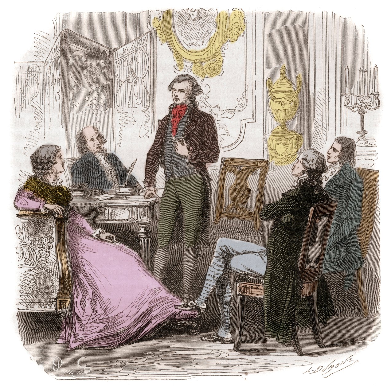 Los Girondinos en casa de Madame Roland - Reunión de los Girondinos en casa de Madame Roland (Manon (Jeanne Marie) Roland Philipon) (1754-1793) - Grabado en “Histoire des Girondins” de Alphonse de Lamartine (1790-1869) 1865-1866 - Colección privada de Anonymous Anonymous