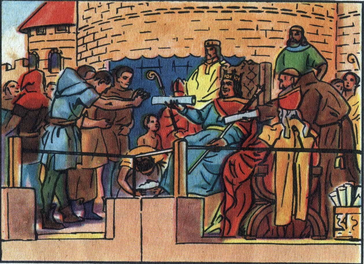 El Rey de Francia Luis VI el Grande (1081-1137) otorgando la Carta a la ciudad de París. Ilustración anónima en “Collection des souverains et chefs d