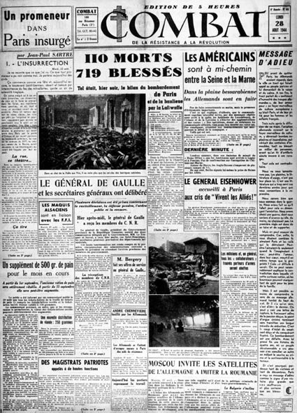 La insurrección parisina para liberar la capital - titular de “Combat” del 28/08/1944, col. MDJ Bernard de Anonymous Anonymous