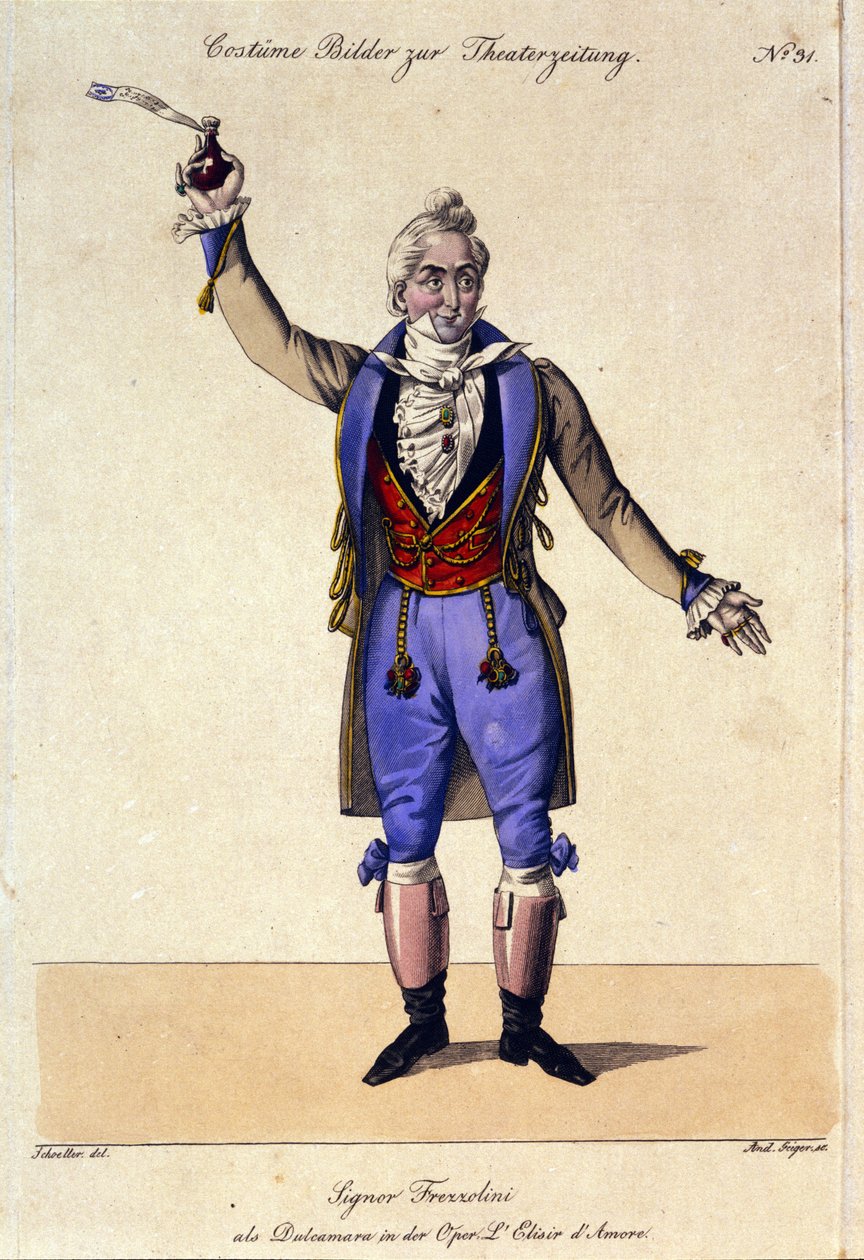 El bajo Giuseppe Frezzolini (1789-1861) interpretando al Doctor Dulcamara en la ópera 