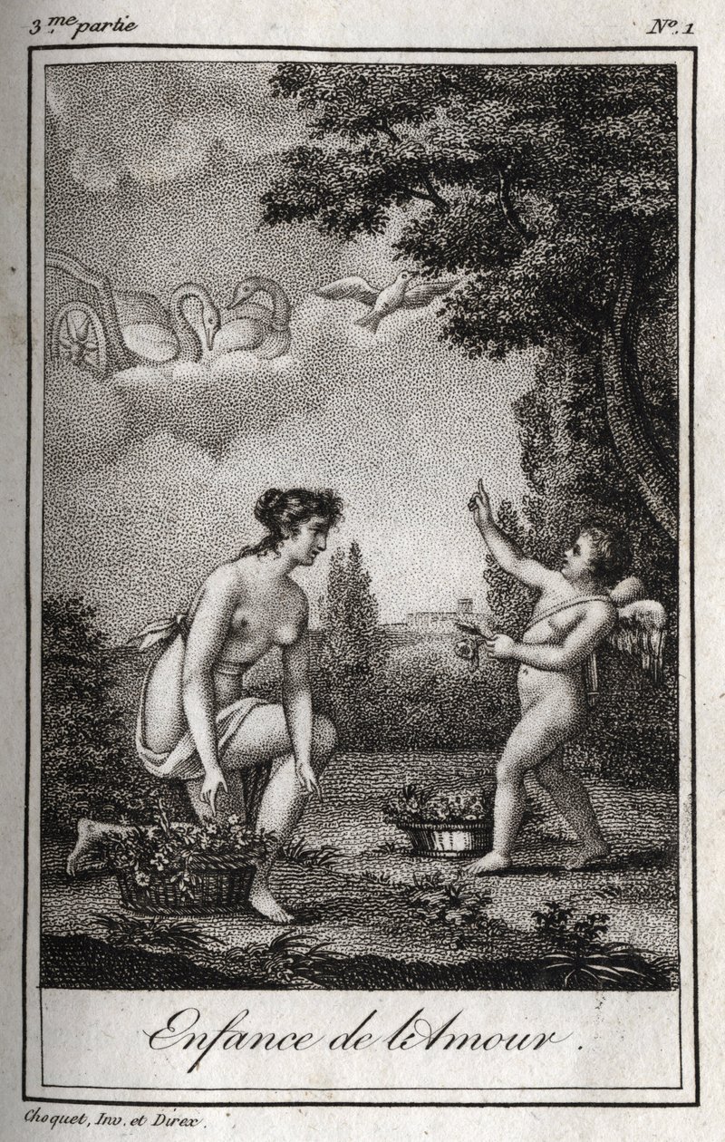 La infancia del Amor. Grabado de 1819 en "Lettres a Emilie sur la mythologie" por Charles Albert Demoustier (1760-1801). Colección privada. de Anonymous Anonymous