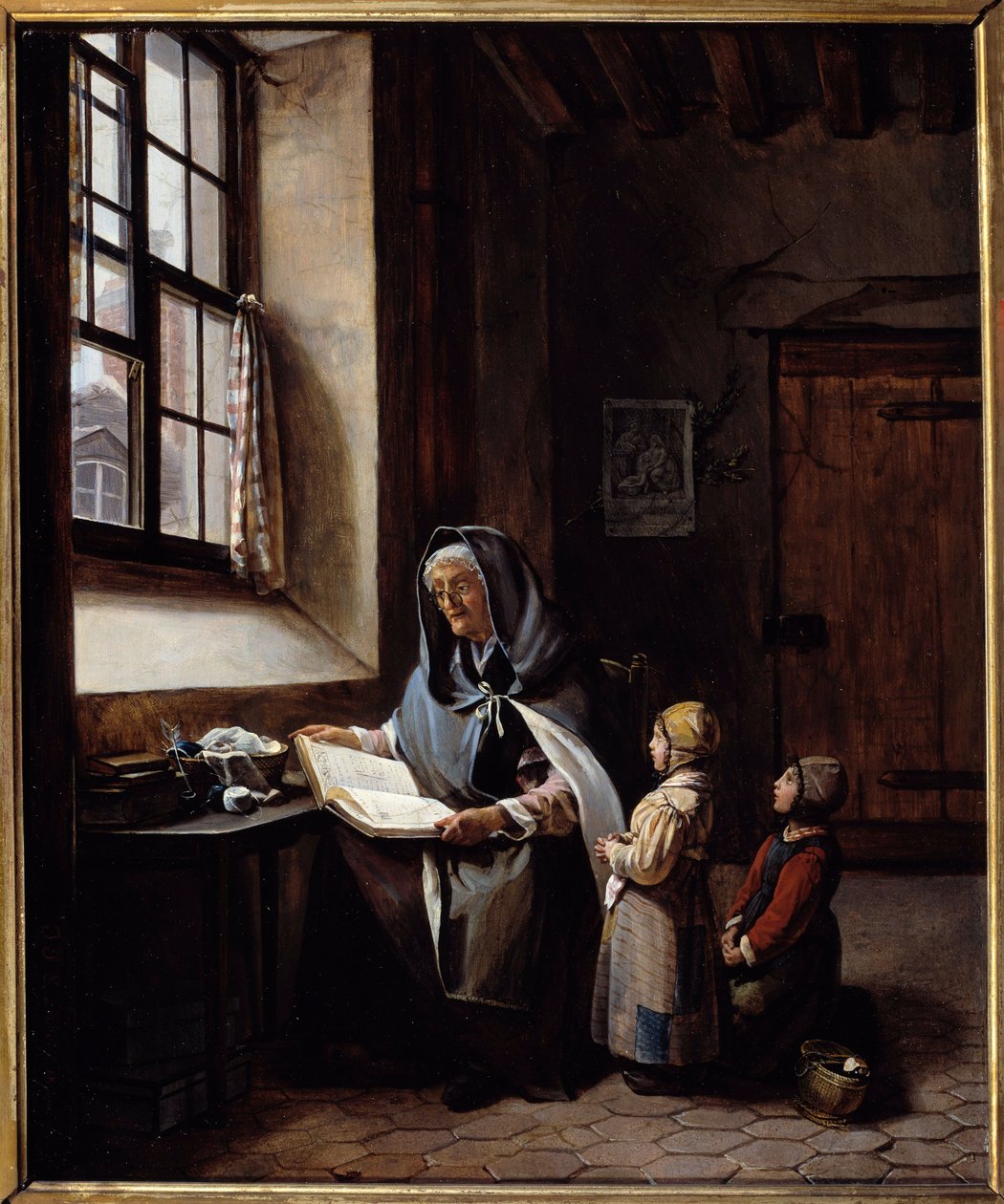 La abuela. Una abuela leyendo a sus dos nietos. Pintura anónima. Siglo XIX. Colección privada de Anonymous Anonymous