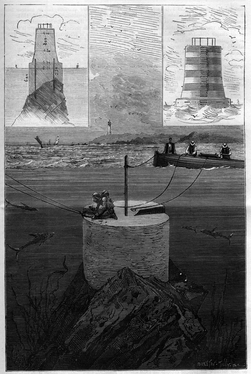 El faro de Lavezzi: Construcción de la Torre Faro de las Islas Lavezzi en el estrecho que separa Córcega de Cerdeña en el Mar Mediterráneo construido en 1874 por la Marina Nacional tras el naufragio del Semillante en 1 de Anonymous Anonymous
