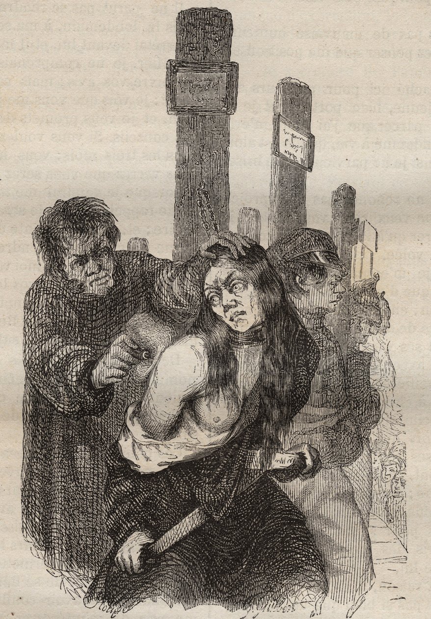 La marca en el bagne de Rochefort en el siglo XIX. Grabado en "Histoire des bagnes depuis leur création à nos jours" (1877) por Pierre Zaccone (1817-1895). Colección privada de Anonymous Anonymous