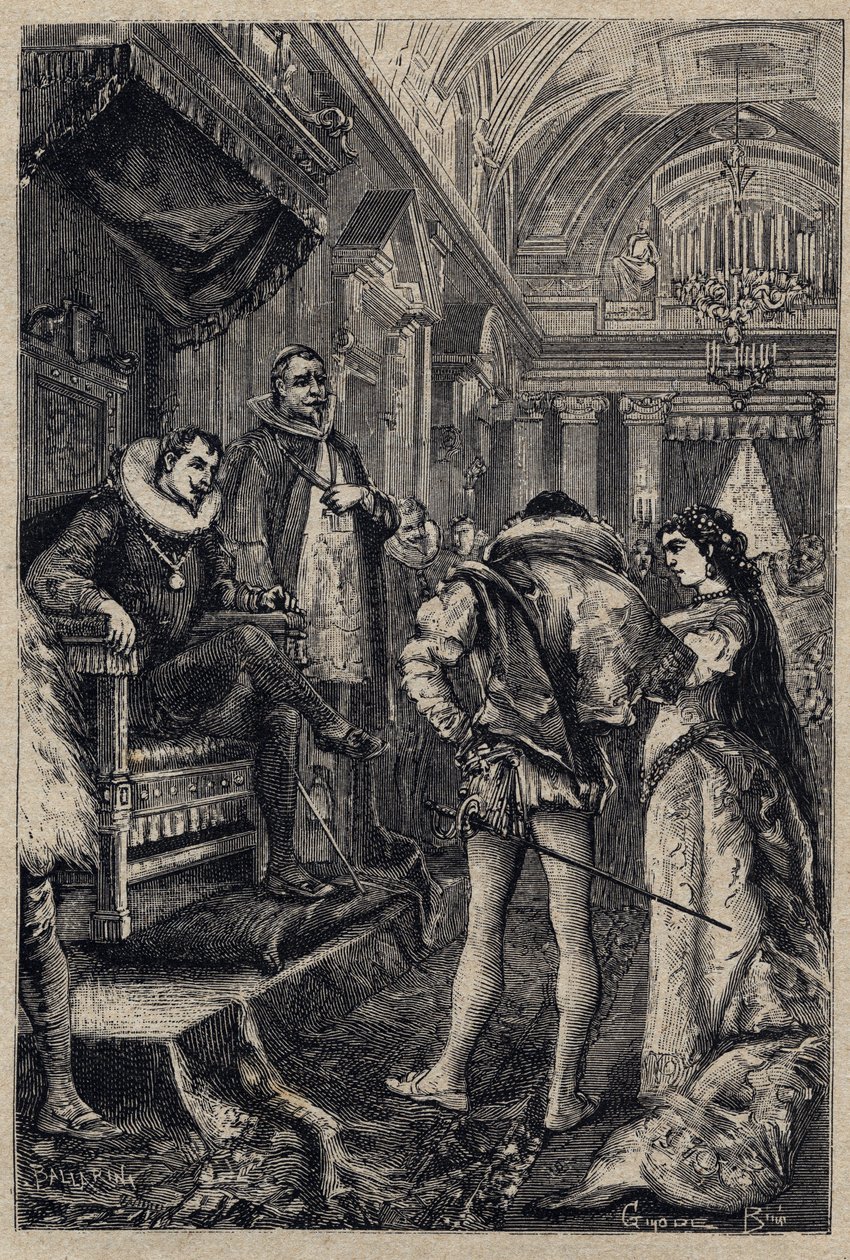 El matrimonio de Giulia Farnese con Orsino Orsini en la casa de Rodrigo Borgia 1489 - grabado de 