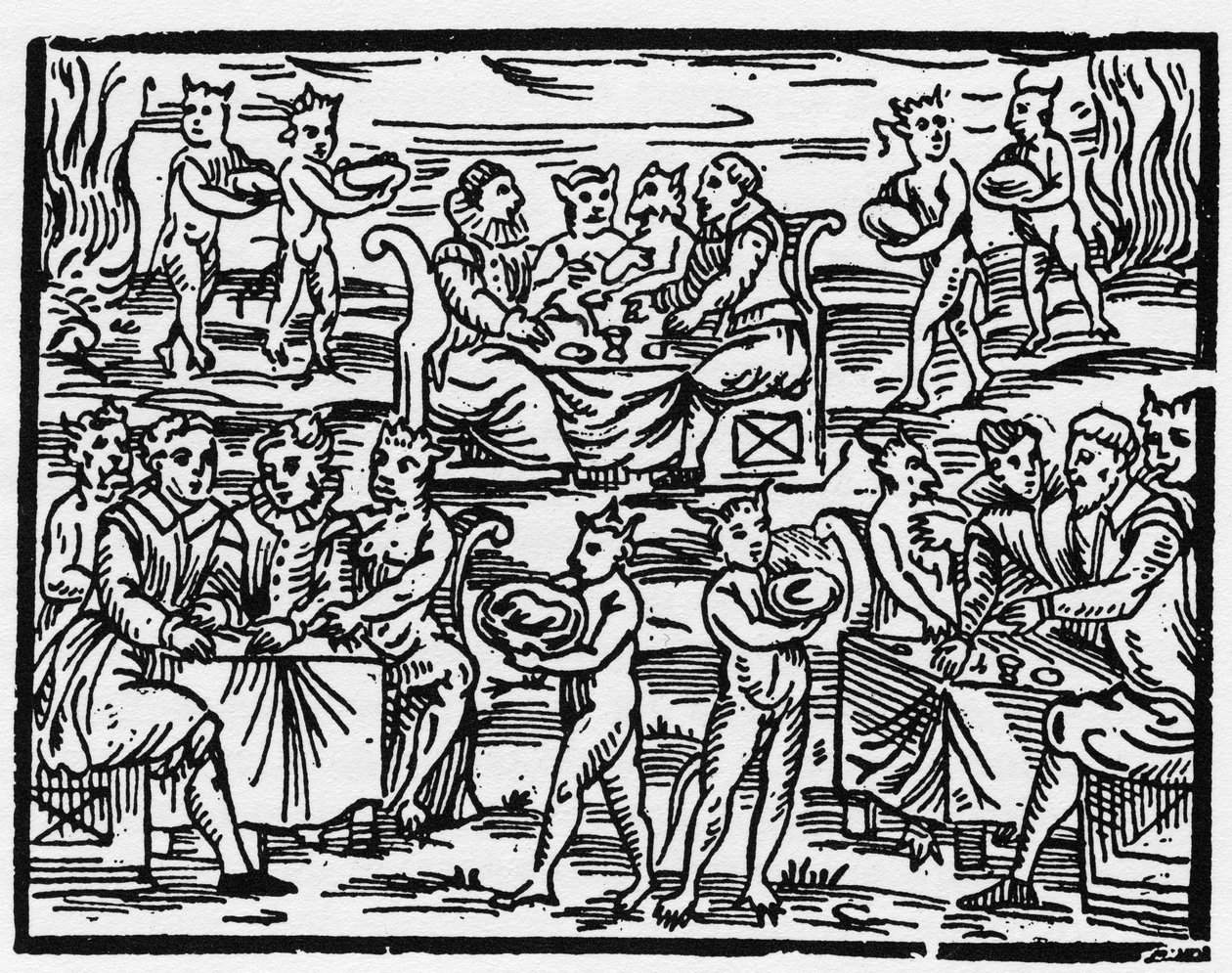 La comida de las brujas en el Sabbath - Compendium Maleficarum, trata sobre las brujas, su maldad y sus sortilegios por Francesco Maria Guazzo o Guaccio o Guaccius (15?? -16??) 1608 Colección Privada de Anonymous Anonymous