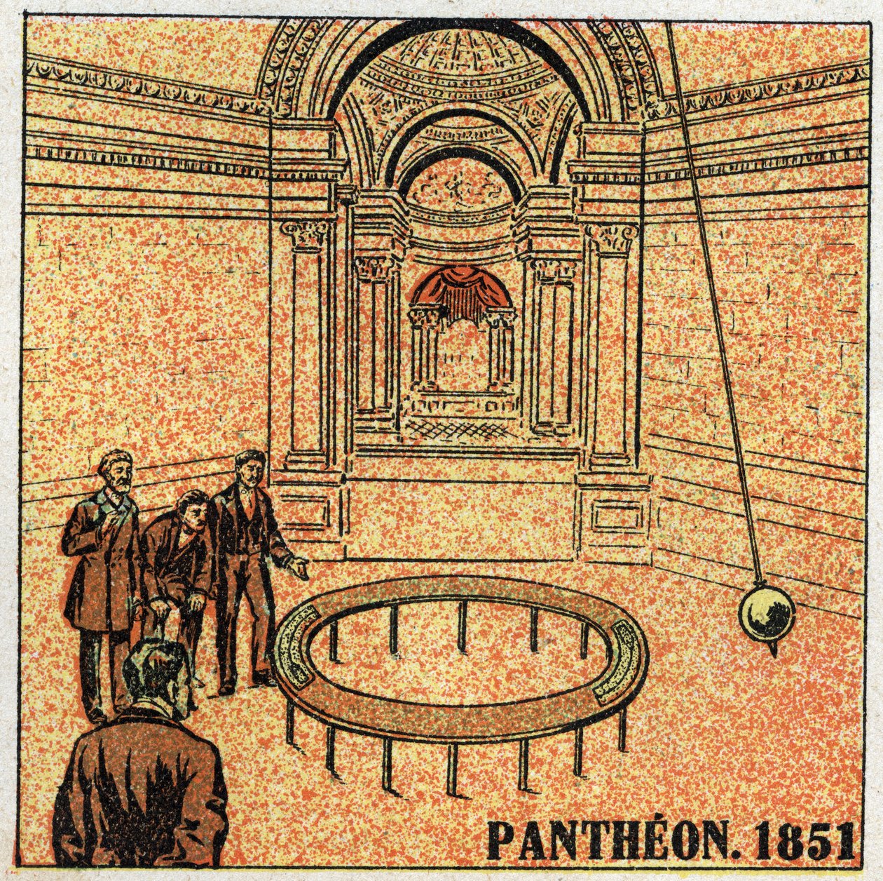 El péndulo: experiencia de Léon Foucault (1819-1868) en el Panteón en 1851 demostrando la rotación de la Tierra. Ilustración anónima de 1925. Colección privada. de Anonymous Anonymous