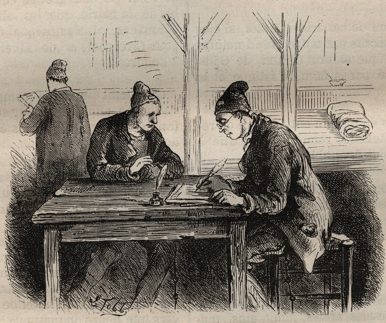 El escritor público en el Bagne de Toulon en el siglo XIX. Grabado en “Histoire des bagnes depuis leur création à nos jours” (1877) por Pierre Zaccone (1817-1895). Colección privada. de Anonymous Anonymous