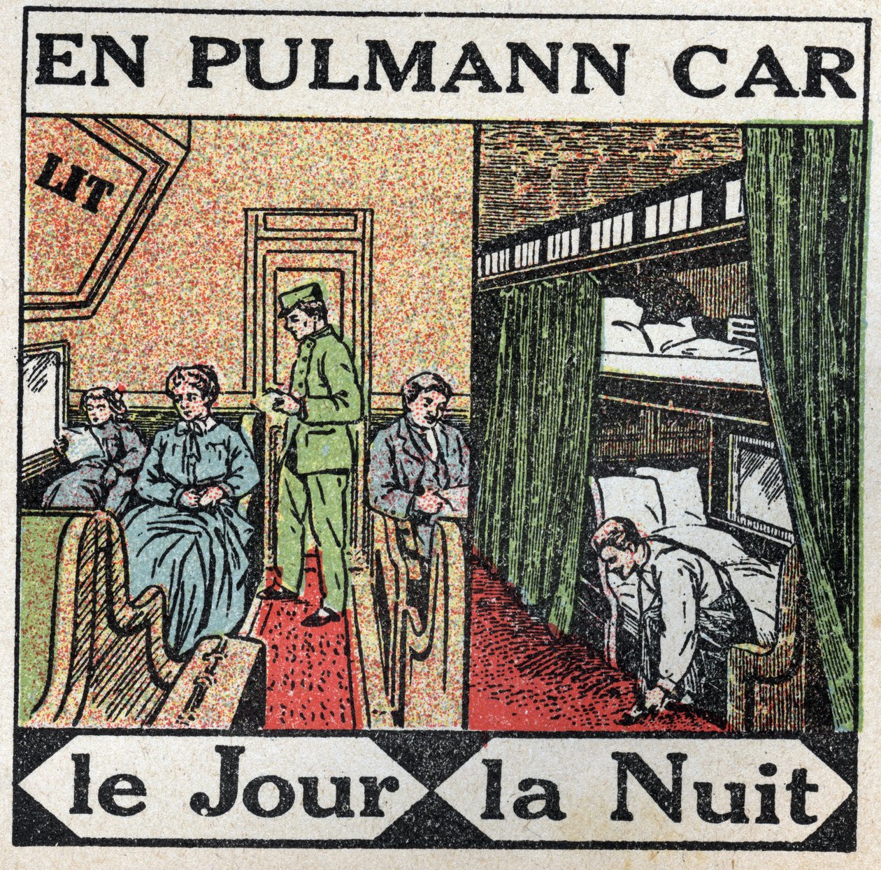 Ferrocarriles: dentro del vagón Pullman. Ilustración anónima de 1925. Colección privada. de Anonymous Anonymous