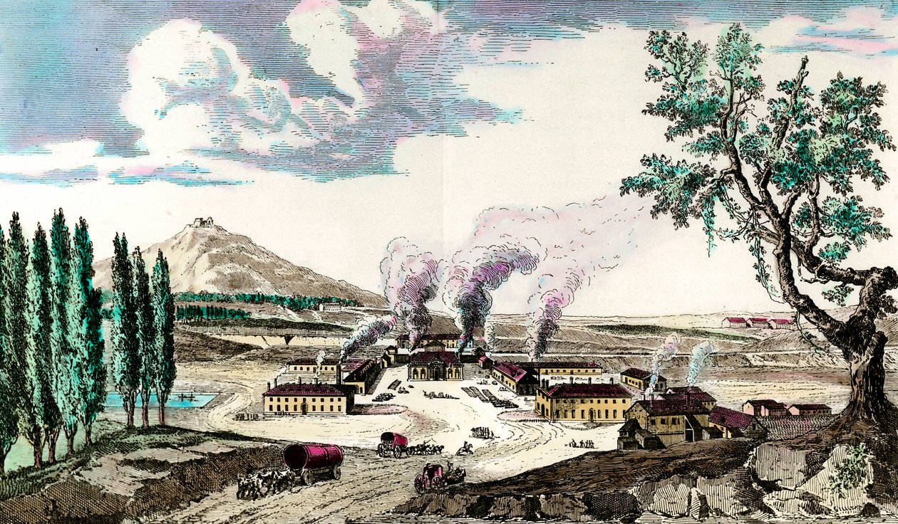 La fundición real en el Creusot (Saona y Loira) en 1787. Fabricaba, entre otras cosas, el armamento del ejército francés. Grabado del siglo XVIII. Colección privada de Anonymous Anonymous