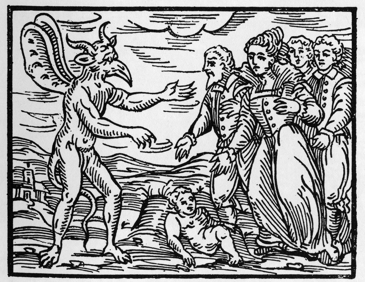 Los hechiceros presentan un niño al diablo - Compendium Maleficarum, trata sobre brujas, su maldad y sus sortilegios por Francesco Maria Guazzo (1608) Colección Privada de Anonymous Anonymous