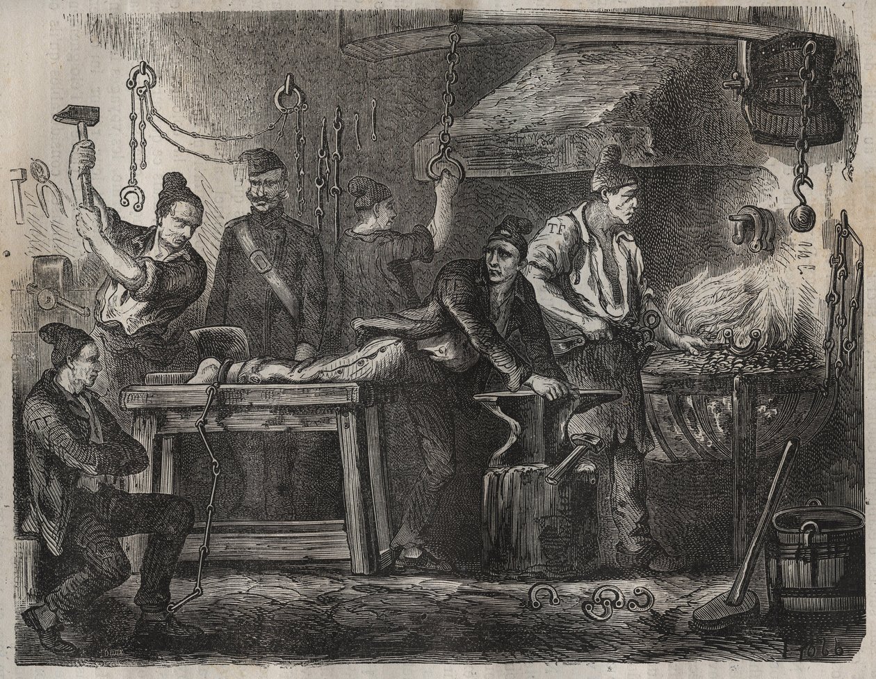 El traslado al bagne de Toulon en el siglo XIX. Grabado en “Histoire des bagnes depuis leur création à nos jours” (1877) de Pierre Zaccone (1817-1895). Colección privada. de Anonymous Anonymous